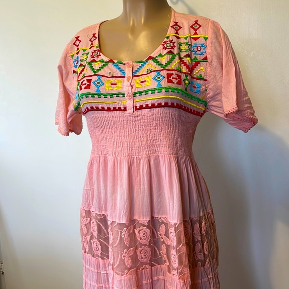 ROYAL MODA. Peach 🍑 color Embroidered, lace, buttons, Womens DRESS  size XL - Picture 6 of 16